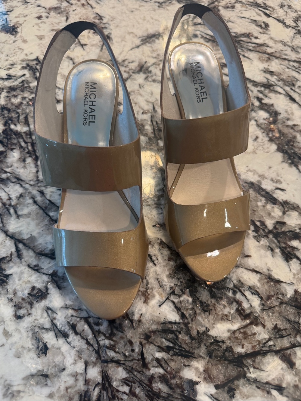 Michael Kors Patent Slingback Heels in Taupe